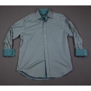 Robert Graham Knowledge Wisdom Truth Men Flip Cuffs Blue Gingham Plaid Shirt XL